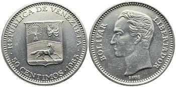 Венесуэла 50 сентимо 1965 Симон Боливар KM 41, Schon 51 никель 4392-968