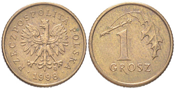 Польша 1 грош 1998 MW KM 276 латунь UNC 4614-568