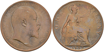 Великобритания 1 пенни 1902 Эдуард VII (1901-1910) KM 794.1, Sp 3990A бронза 115-1022
