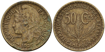 Камерун 50 сантимов 1926 (a), мондвор Париж KM 1 алюминиевая бронза 4169-1122