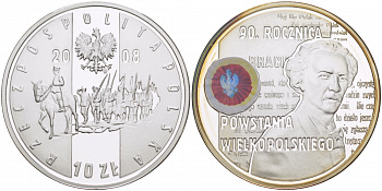 Польша 10 злотых 2008 MW, 90 лет Великопольского восстания, Игнаций Ян Падеревский, цветная эмаль KM 661 серебро PROOF 1087-4-51