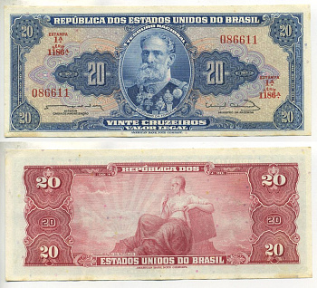 БРАЗИЛИЯ 20 КРУЗЕЙРО 1963 ПОДПИСЬ 12 Pick 168b бумага 3295-24-3-2