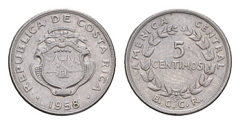 Коста-Рика 5 сентимо 1958 KM 184.1 медно-никель 4655-865