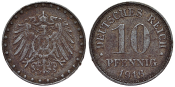 Германия 10 пфеннигов 1916 D KM 20, J. 298 железо 4119-122