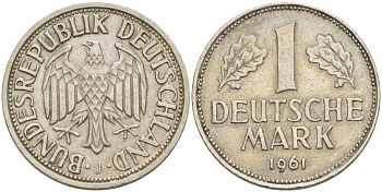 ФРГ 1 МАРКА 1961 J KM 110, J. 385 медно-никель 3718-1115