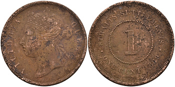 Стрейтс-Сетлментс 1 цент 1889 Виктория (1837-1901), Ост-Индская компания KM 16 бронза 4590-442