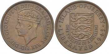 Джерси 1/12 шиллинга 1945 Георг VI (1937-1952), освобождение Джерси KM 19 бронза 4403-1113