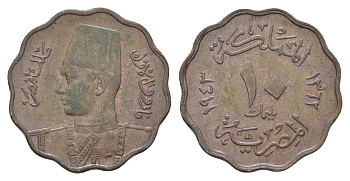 Египет 10 миллим 1943 KM 361 бронза 4660-1223