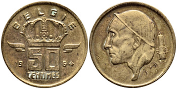 БЕЛЬГИЯ 50 САНТИМОВ 1964 BELGIE KM 149.1 бронза 4392-836