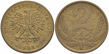 ПОЛЬША 2 ЗЛОТЫХ 1983 MW KM 80.1 латунь 4548-522