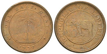 Либерия 1/2 цента 1937 KM 10 латунь aUNC 4585-729