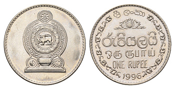 Шри-Ланка 1 рупия 1996 KM 136a сталь плакированная никелем UNC 4637-346