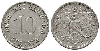 Германия 10 пфеннигов 1915 A KM 12, J. 13 медно-никель 4364-3024