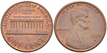 США 1 ЦЕНТ 1978 D ЛИНКОЛЬН KM 201 медь цинк 105-1059