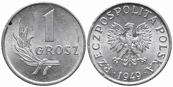 ПОЛЬША 1 ГРОШ 1949 KM 39 алюминий 112-429