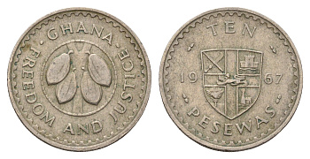 Гана 10 песев 1967 KM 16 медно-никель 4114-142