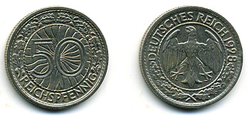 Германия 50 рейхспфеннигов 1928 A KM 49, J.324 никель 58-515