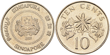 Сингапур 10 центов 1989  KM 51 медно-никель    4594-1069