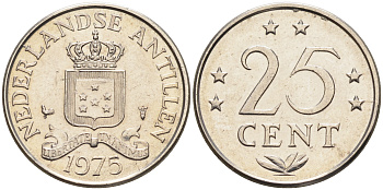Нидерландские Антилы 25 центов 1975 Юлиана (1948-1980) KM 11 никель 4169-366
