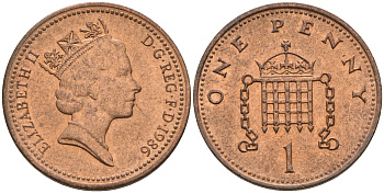 Великобритания 1 пенни 1986 Елизавета II (1952-2022) KM 935, Spink 4381 (B3) бронза  UNC  4161-743
