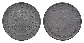 Австрия 5 грошей 1979 KM 2875 цинк 188-551