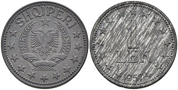 Албания 1 лек 1957 KM 36 цинк UNC 4588-731