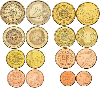 Португалия евронабор из 8 монет 2002-2003 монеты в капсулах 1-4-3-36