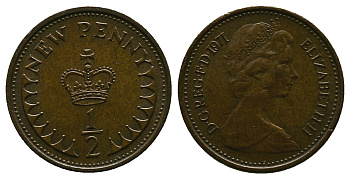 Великобритания 1/2 пенни 1971 Елизавета II (1952-2022) KM 914, Spink 4239 бронза 4384-736