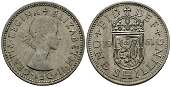 Великобритания 1 шиллинг 1961 Елизавета II (1952-2022), Шотландский герб KM 905, Spink 4148 медно-никель 4538-123