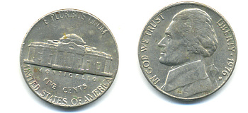 США 5 ЦЕНТОВ 1976 ДЖЕФФЕРСОН KM А192 медно-никель 86-553