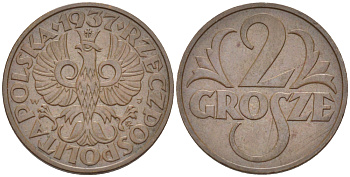 ПОЛЬША 2 ГРОША 1937 w KM 9a, Parchimowicz 102l бронза 4181-1162