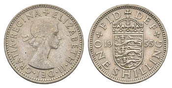 Великобритания 1 шиллинг 1955 Елизавета II (1952-2022), Английский герб KM 904, Spink 4147 медно-никель 4663-225
