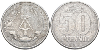 ГДР 50 пфеннигов 1958 А KM 12.1 алюминий 219-1121
