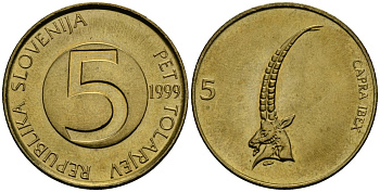 Словения 5 толаров 1999 KM 6 латунь 4120-244