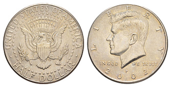 США 1/2 доллара (50 центов) 2002 D, Джон Кеннеди KM A202b медь плакированная медно-никелем aUNC 4542-545