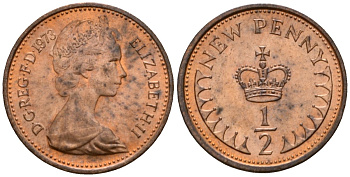 Великобритания 1/2 пенни 1973 Елизавета II (1952-2022) KM 914, Spink 4239 бронза 3955-1157