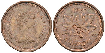 Канада 1 цент 1982 Елизавета II (1952-2022), кленовый лист KM 132 бронза 4609-169