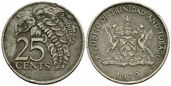 Тринидад и Тобаго 25 центов 1979 цветок дикая пуансеттия KM 32 медно-никель 4176-155