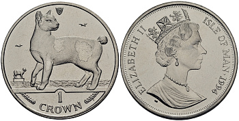 Остров Мэн 1 крона 1994 Японский бобтейл КМ 381 медно-никель UNC M80-16