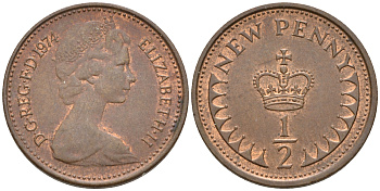 Великобритания 1/2 пенни 1974 Елизавета II (1952-2022) KM 914, Spink 4239 бронза  4602-611