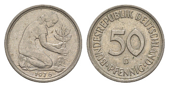 ФРГ 50 пфеннигов 1976 D KM 109.2, J. 384a медно-никель 4636-1225