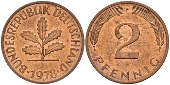 ФРГ 2 пфеннига 1978 F J.381a, KM 106a сталь плакированная медью    4598-838