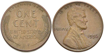 США 1 ЦЕНТ 1956 ЛИНКОЛЬН KM А132 медь цинк 3309-1151