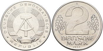 ГДР 2 марки 1957 А KM 14 алюминий UNC 4574-515