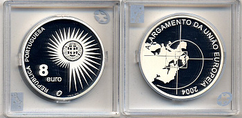Португалия 8 евро 2004 INCM, расширение Европейского Союза KM 753a серебро PROOF 5-3-1-36