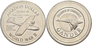 Канада, Гандер жетон 1985 1 авиационный доллар, Catalina flyng boat никель 4590-823