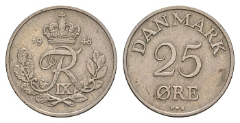 Дания 25 эре 1948 N, Фредерик IX (1947-1972) KM 842 медно-никель 4657-314