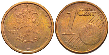 ФИНЛЯНДИЯ 1 ЕВРОЦЕНТ 2004 M KM 98 сталь плакированная медью 206-126