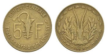 Западная Африка (BCEAO) 5 франков 1974 Центральный банк государств Западной Африки KM 2a медь алюминий никель 4643-742