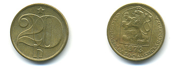 Чехословакия 20 геллеров 1973 KM 74 латунь 89-1813